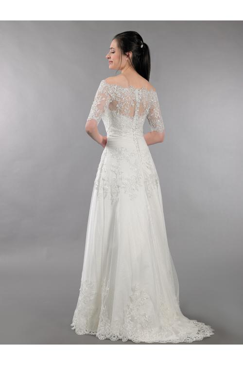 Off the Shoulder Leaves Embroidered Lace A-line Wedding Dress 