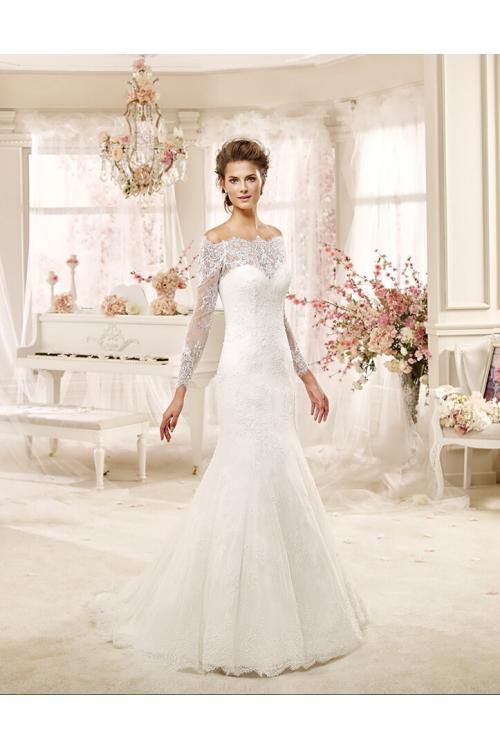 Elegant Off the Shoulder Long Sleeved Lace Detail TulleTrumpet Wedding Dress 