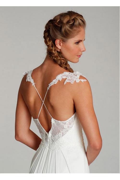 Simple Lace Spaghetti Straps Long Chiffon Wedding Dress 
