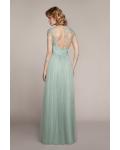 V Neck Illusion 3/4 Sleeves Column Tulle Bridesmaid Dress 