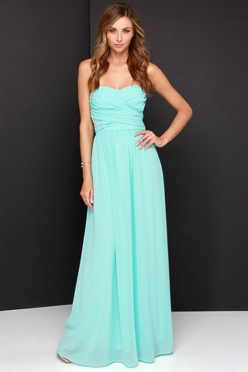 Long Strapless Sweetheart A-line Pleated Chiffon Bridesmaid Dress