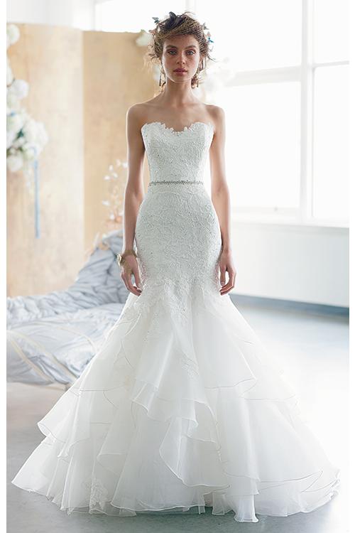 Sexy Trumpet/Mermaid Sweetheart Lace Bodice Sweep/Brush Train Organza Wedding Dress with Belt 