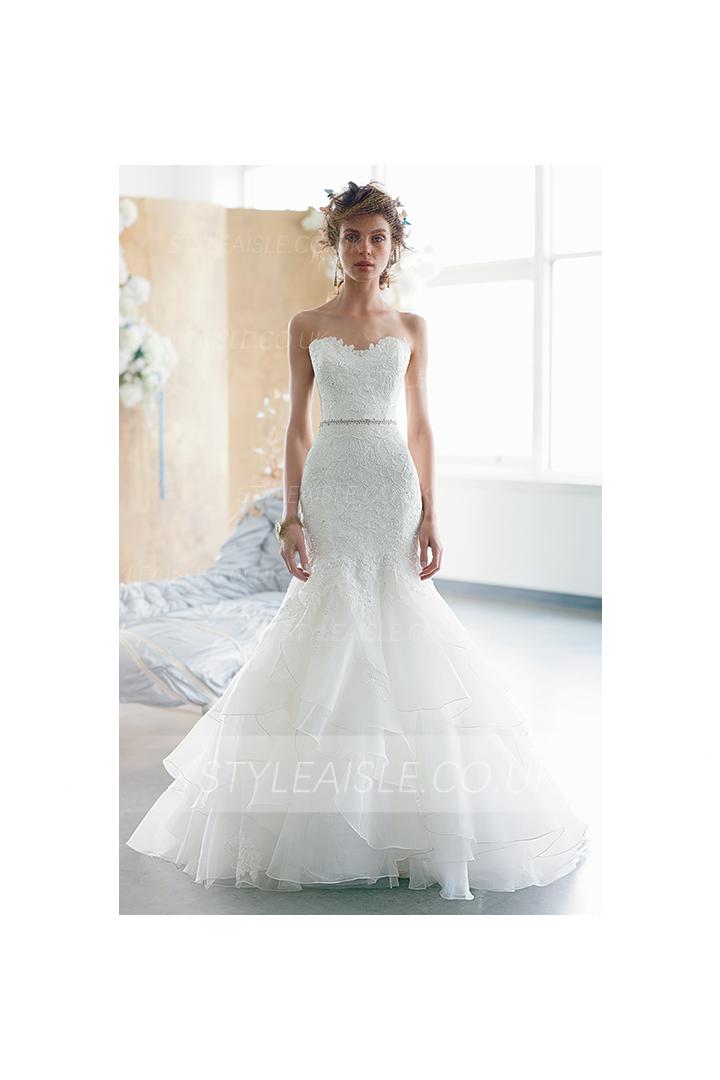 Sexy Trumpet/Mermaid Sweetheart Lace Bodice Sweep/Brush Train Organza Wedding Dress with Belt 