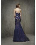 Strapless Scalloped appliques floor-length tulle evening dresses
