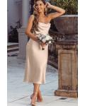  Sheath/Column Spaghetti Straps Sleeveless Tea-length Long Charmeuse Bridesmaid Dresses