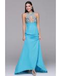 One Sleeveless Halter Neck Long Sheath Blue Chiffon Prom Dress 