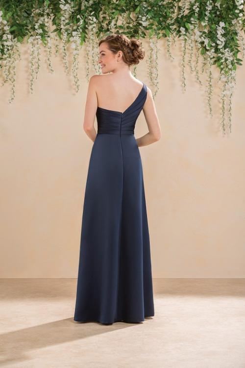 One Shoulder Dark Navy Satin Bridesmaid Dress 