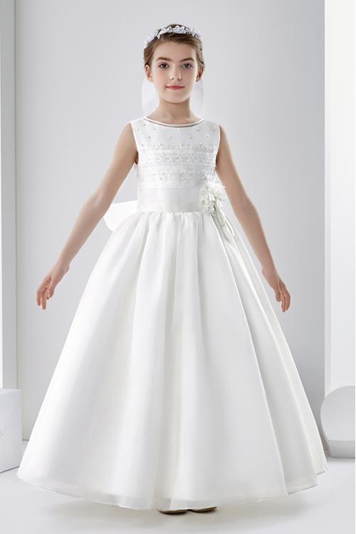 Sleeveless Lace Beading Ball Gown Organza Wedding Dress with Bow 