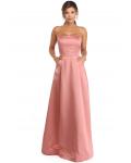 Strapless Ball Gown Long Satin Prom Dress with Pocket