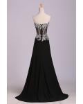 Black Sweetheart Sleeveless Beading Split Sweep/Brush Train Long Chiffon Evening Dresses