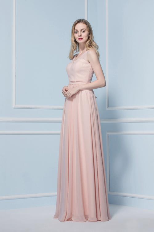 V-neck A-line Sleeveless Natural Floor-length Bridesmaid Dresses