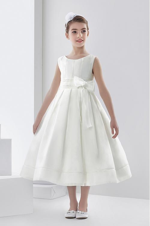  Ball Gown Scoop Neck Sleeveless Bow(s) Tea-length Long Organza Communion Dresses