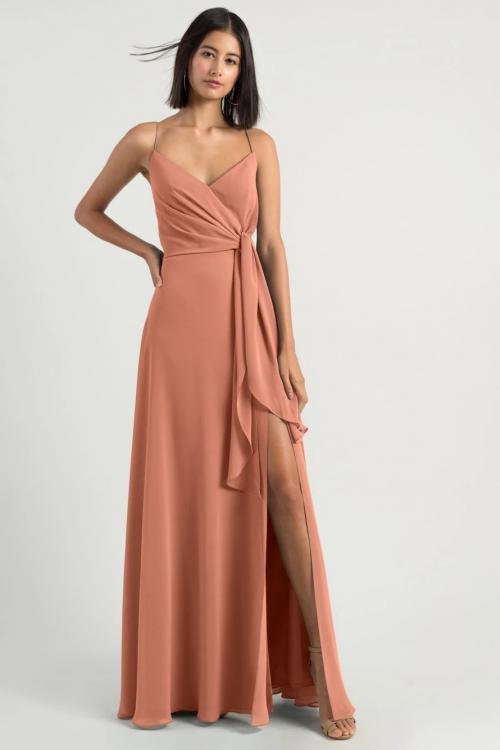 Simple Spaghetti Straps Sleeveless Empire Waist Split Floor-length Long Chiffon Bridesmaid Dresses