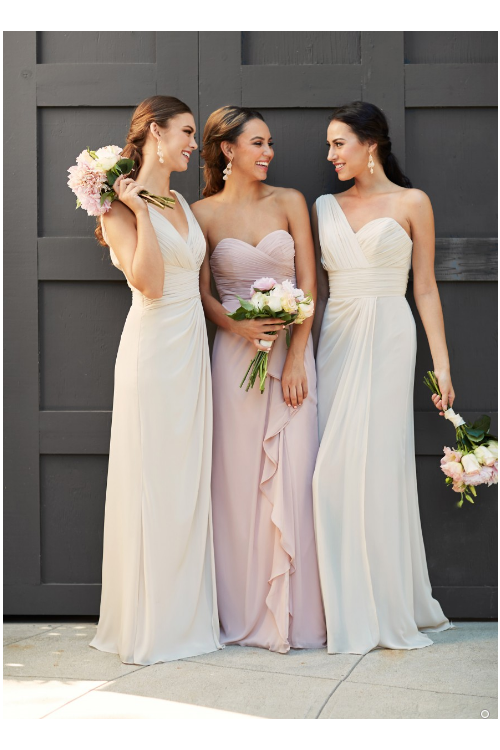 Blush A-line Strapless Sweetherat Pleated Long Chiffon Bridesmaid Dress 