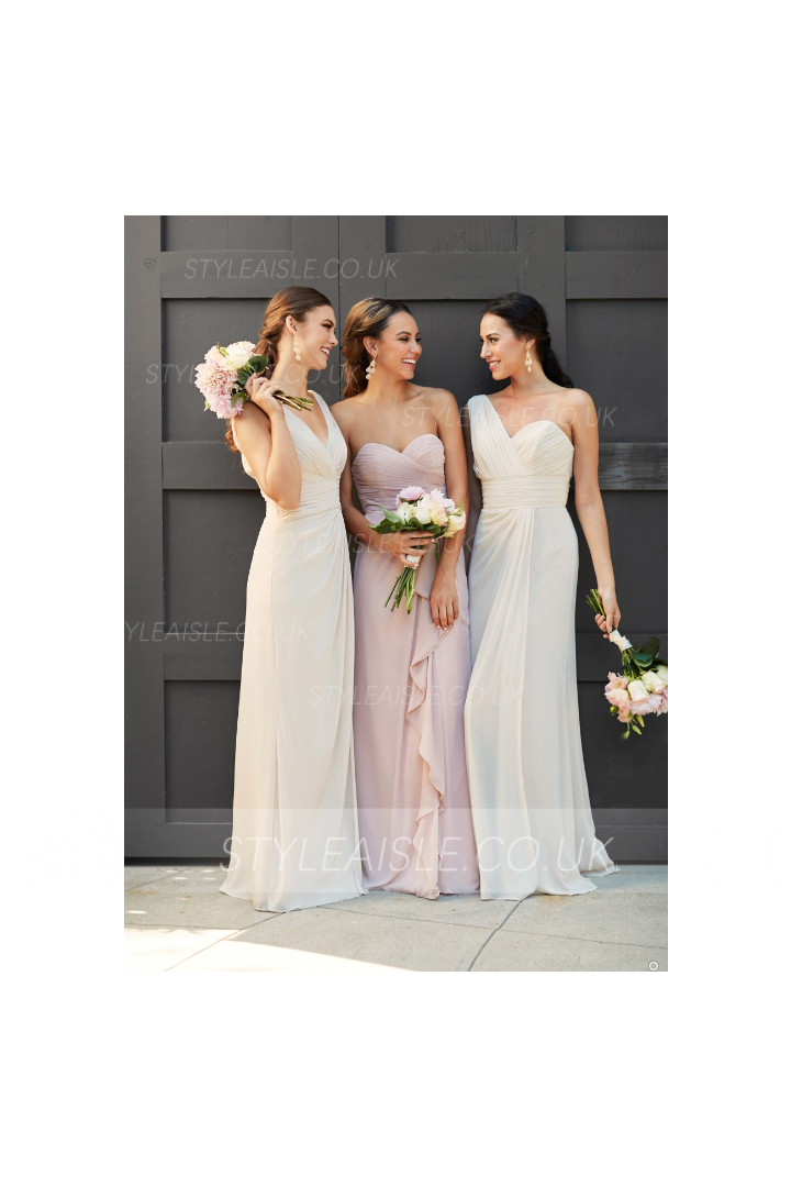 Blush A-line Strapless Sweetherat Pleated Long Chiffon Bridesmaid Dress 