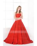 Chic Modern Long Strapless Pleated Orange Taffeta Ball Gown Prom Dress