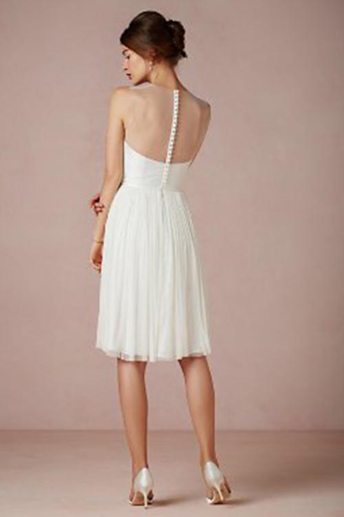  A-line Scoop Neckline Sleeveless Lace Appliques Top Empire Waist Knee-length Short Wedding Dresses with Beading Sash