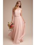 Casual Beach Style Long Spaghetti Straps Long Blush Chiffon Bridesmaid Dress 