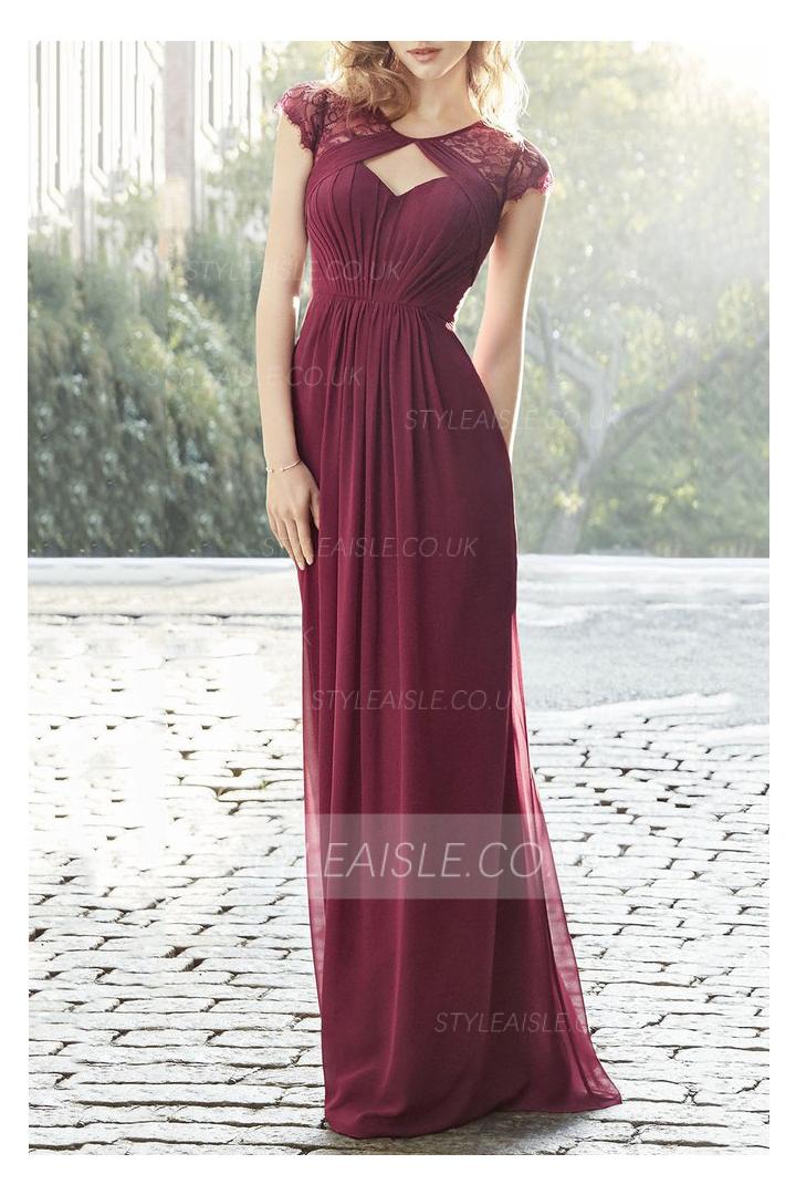 Boho Vintage Backless Long Burgundy Chiffon Bridesmaid Dress