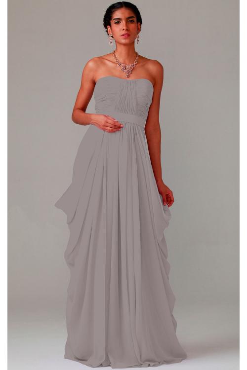 Zipper Chiffon Floor-length Strapless A-line Bridesmaid Dresses