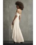  A-line Spaghetti Straps One Sleeve Ruffles Split Asymmetrical/High Low Long Chiffon Bridesmaid Dresses with Ribbon