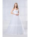 Simple V Neck A-line Long Tulle Wedding Dress 