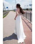  A-line High Neck Short Sleeves Pearl Detailing Sweep/Brush Train Long Chiffon Wedding Dresses with Sash