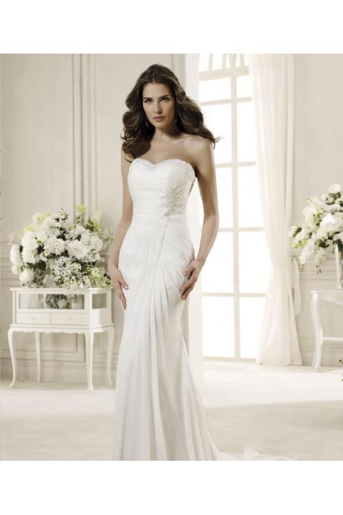 Simple Sheath/Column Sweetheart Beading Ruching Sweep/Brush Train Chiffon Wedding Dresses 