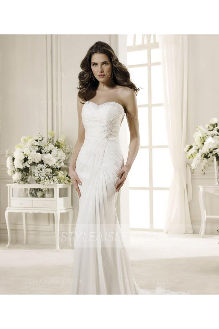 Simple Sheath/Column Sweetheart Beading Ruching Sweep/Brush Train Chiffon Wedding Dresses 