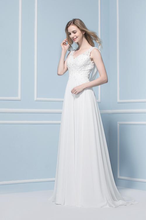 Elegant V-neck Sequin Lace Sweep/Brush Train Chiffon Wedding Dresses