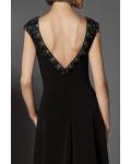 Designer Sheath/Column Bateau Neck Cap Sleeves Beading Sweep/Brush Train Long Cocktail Dresses with V-back