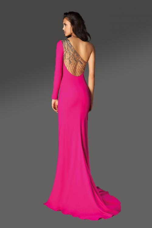  Sheath/Column One Shoulder Sleeveless Beading Split Sweep/Brush Train Long Jersey Cocktail Dresses