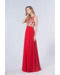 Sparklly Beading A-line Sleeveless Long Red Chiffon Prom Dress 