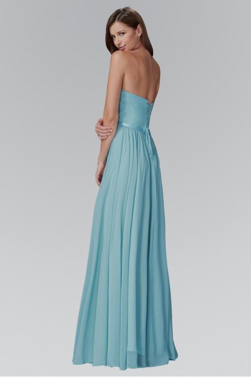 Elegant Strapless Sweetheart Pleated Long Chiffon Bridesmaid Dress with Ribbon 