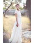 Beautiful V Neck Long A-line Chiffon Outdoor Wedding Dress with Flutter Sleeves and Lace Details 
