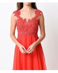 Chic Sleeveless Lace Bodice Long Coral Chiffon Prom Dress 