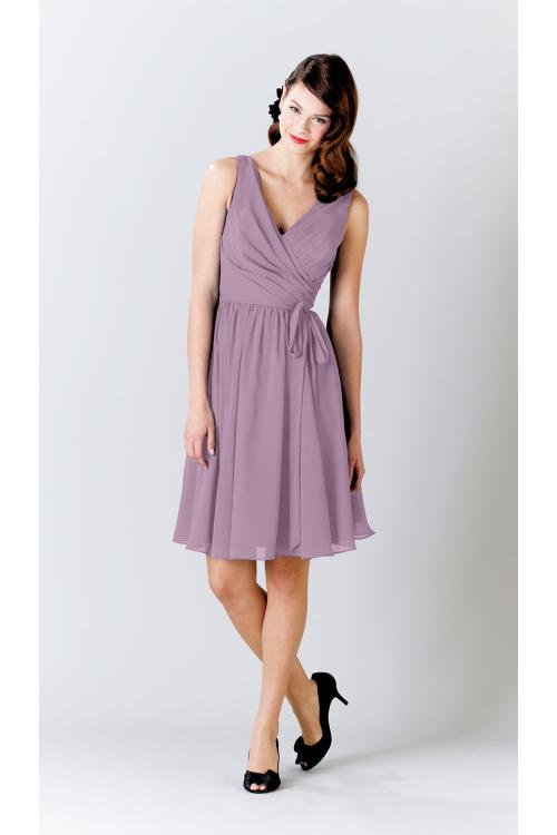 Pretty Knee Length Pleated Bodice Rustic Chiffon Bridesmaid Dress 