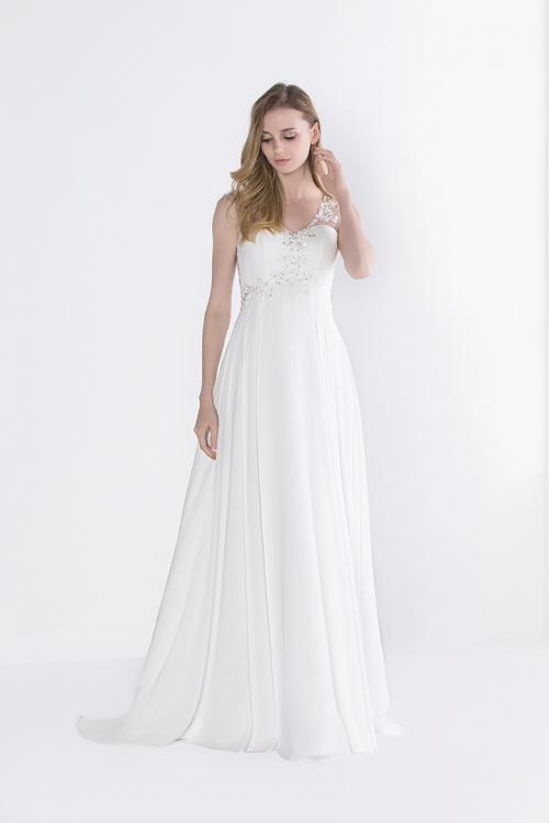  A-line V-neck Sleeveless Beading Long Chiffon Prom Dress