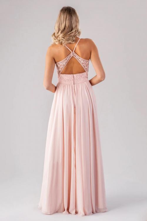  A-line Spaghetti Straps Sleeveless Beading Lace Pockets Floor-length Long Chiffon Bridesmaid Dresses