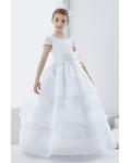 Short Sleeve Ball Gown Short Sleeve Long First Communion Dress with Bow 