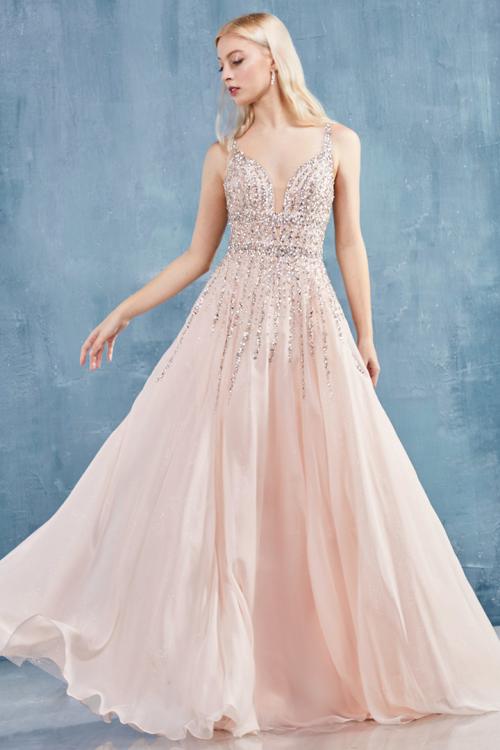 Elegant A-line Sleeveless Beading Floor-length Long Chiffon Prom Dress