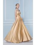 Ball Gown Strapless Ruching Long Puffy Satin Bridesmaid Dress