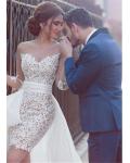 Long Sleeve Lace Flared Organza overlay Lace Wedding Dress 
