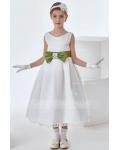 Simple A-line Sleeveless Bow(s) Sashes/Ribbons Tea-length Long Lace Communion Dresses