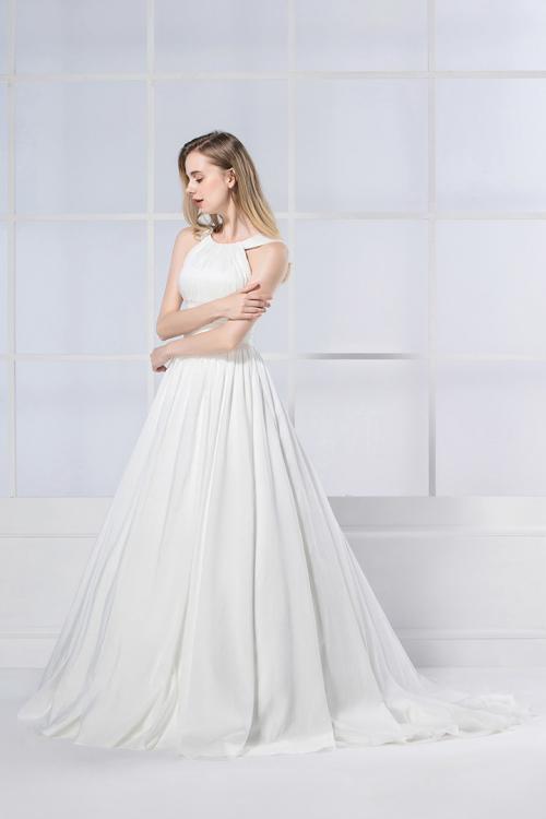 Simple Vintage Shoulder Straps Pleated Long Taffeta Wedding Dress 