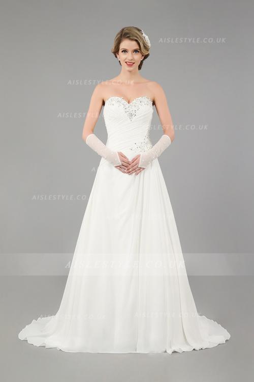 Sparkly Empire Long A-line White Chiffon Wedding Dress