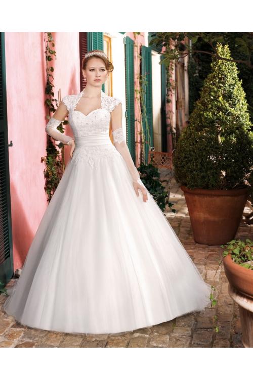 Generous A-line Straps Beading Buttons Lace Floor-length Tulle Wedding Dresses