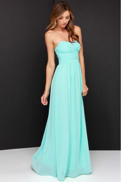 Long Strapless Sweetheart A-line Pleated Chiffon Bridesmaid Dress