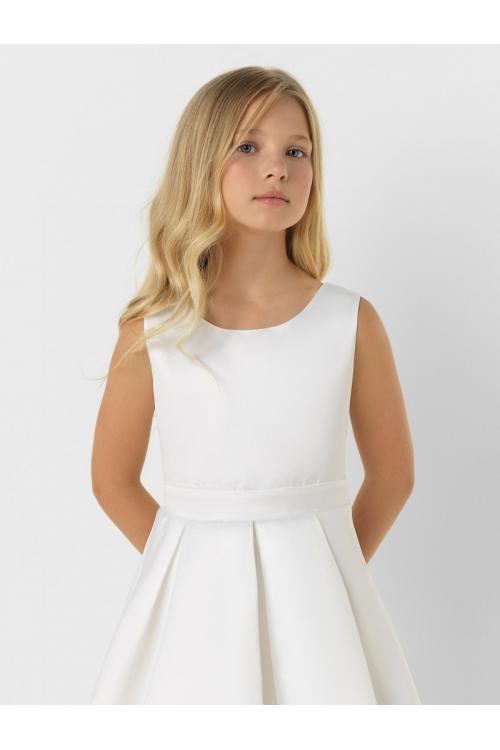 High Low Sleeveless Pleated Princess Satin FLower Girl Dress