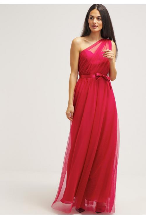 Simple Sleeveless One Shoulder Long Pleatded Tulle Bridesmaid Dress with Sash 